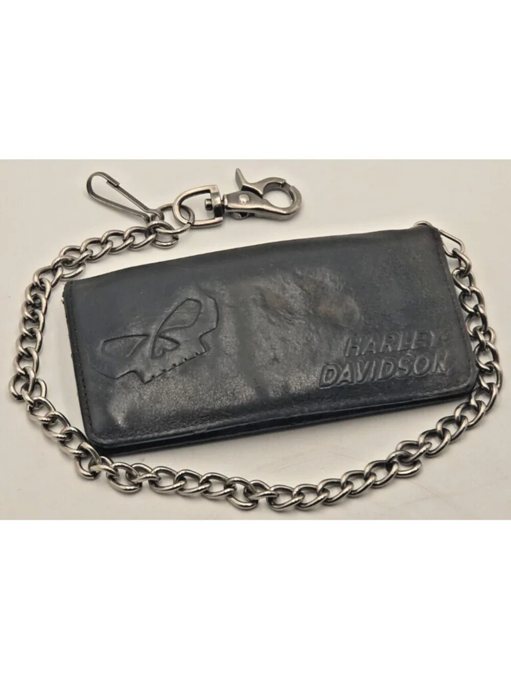 Harley Davidson Willie G Skull Bifold Leather Biker Chain Wallet BM2616L-TanBlk
